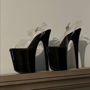 Triple Stack Elegant Black and Clear Pleaser Platform Heels